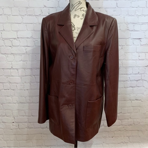 FINAL PRICE Dialogue vintage wine leather button front lined jacket size Large - Picture 1 of 13
